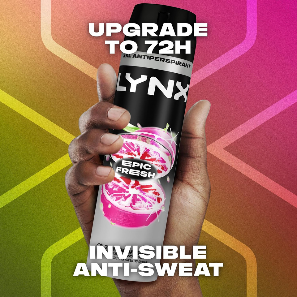 Lynx Epic Fresh Anti-Perspirant Aerosol Men's Deodorant Spray with ProScent technology and a grapefruit & tropical pineapple scent for 72 hours protection against odour and wetness 250 ml