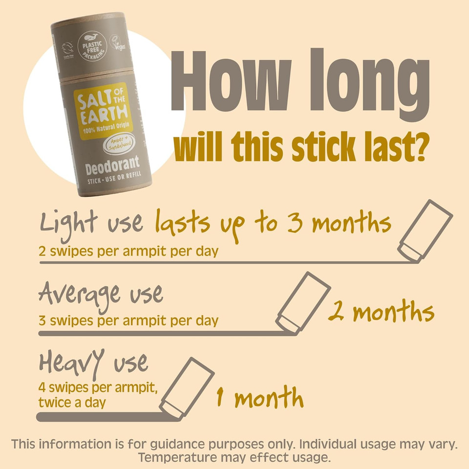 Salt of the Earth - Natural Deodorant Stick Refill - Lavender & Vanilla - Vegan, Long Lasting Protection, Leaping Bunny Approved, Made in The UK for Women, Men & Kids - 75g