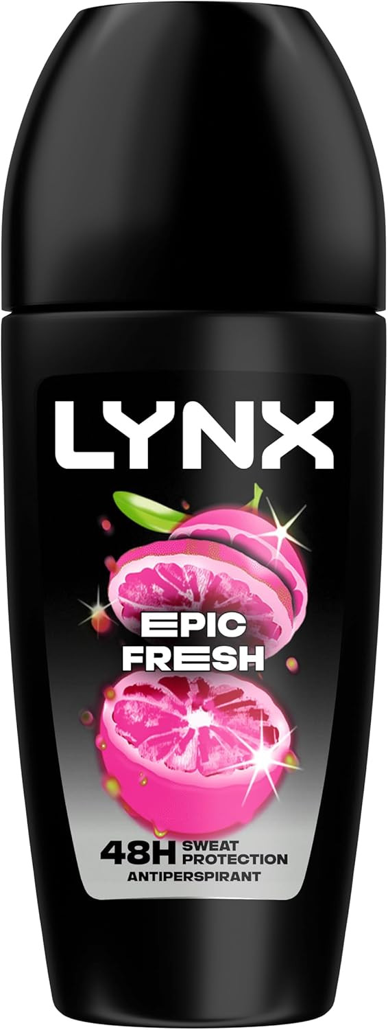 Lynx Epic Fresh Anti-Perspirant Roll On Men's Deodorant with a grapefruit & tropical pineapple scent and 2x faster* drying for 48 hours of sweat protection 6x 50 ml