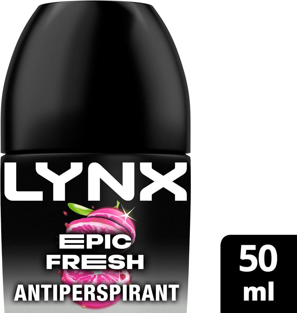 Lynx Epic Fresh Anti-Perspirant Roll On Men's Deodorant with a grapefruit & tropical pineapple scent and 2x faster* drying for 48 hours of sweat protection 6x 50 ml