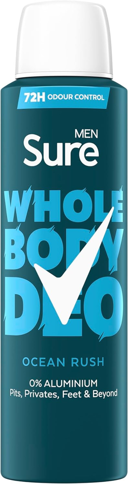 Sure Men Ocean Rush Whole Body Deodorant Men's Deodorant Spray with a herbal & woody fragrance for 72 hour odour control 150 ml (Pack of 2)