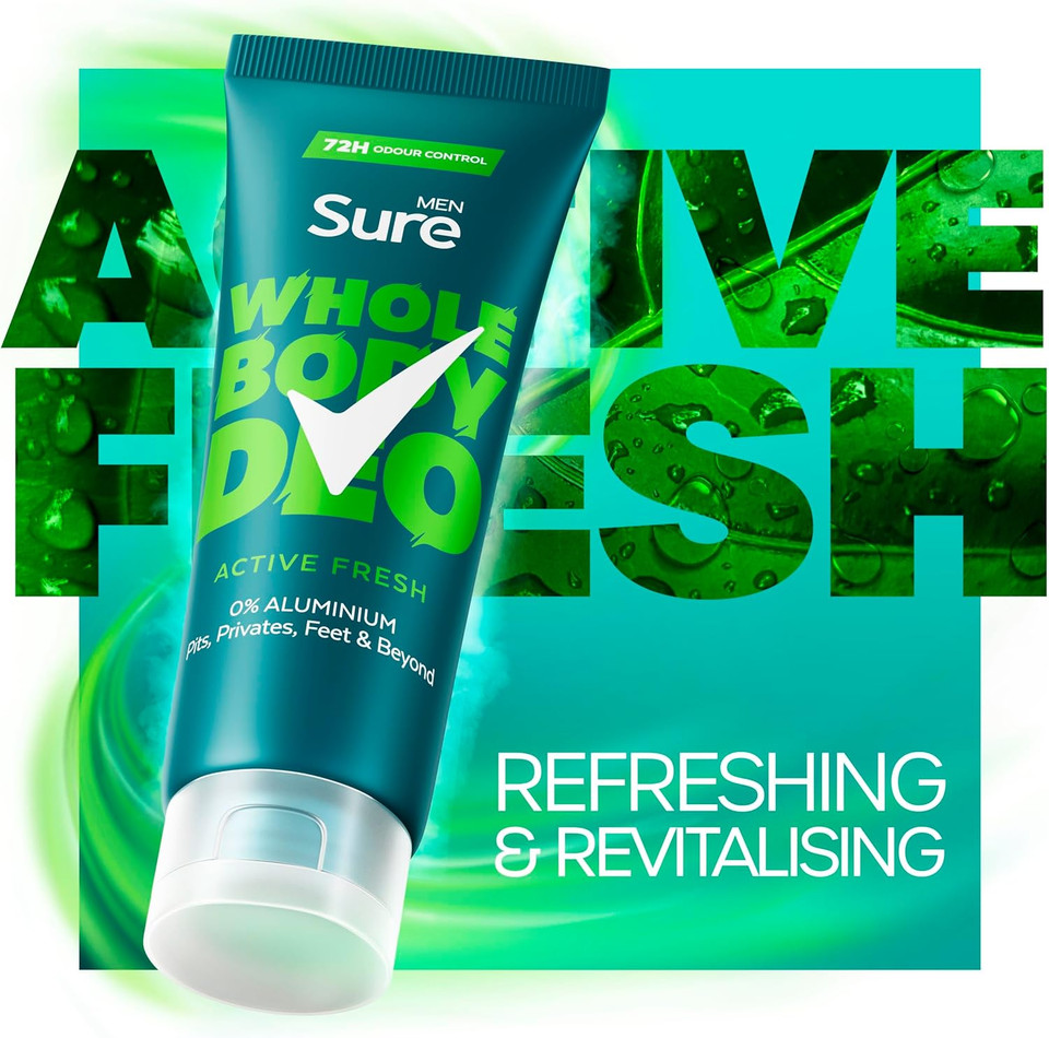 Sure Men Active Fresh Whole Body Deodorant Men's Deodorant Cream with a herbal, citrus & woody fragrance for 72 hour odour control 75 ml (Pack of 2)