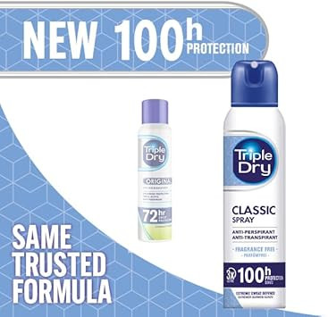 Triple Dry Classic Anti-Perspirant Spray 150ml | Unfragrance-Free | Clinically Proven | Unisex | 100-Hour Protection Against Excessive Sweating | Fights Odour | Triple Active Formula
