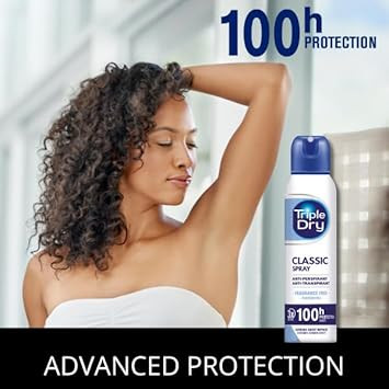 Triple Dry Classic Anti-Perspirant Spray 150ml | Unfragrance-Free | Clinically Proven | Unisex | 100-Hour Protection Against Excessive Sweating | Fights Odour | Triple Active Formula