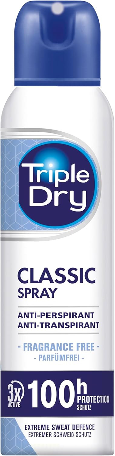 Triple Dry Classic Anti-Perspirant Spray 150ml | Unfragrance-Free | Clinically Proven | Unisex | 100-Hour Protection Against Excessive Sweating | Fights Odour | Triple Active Formula