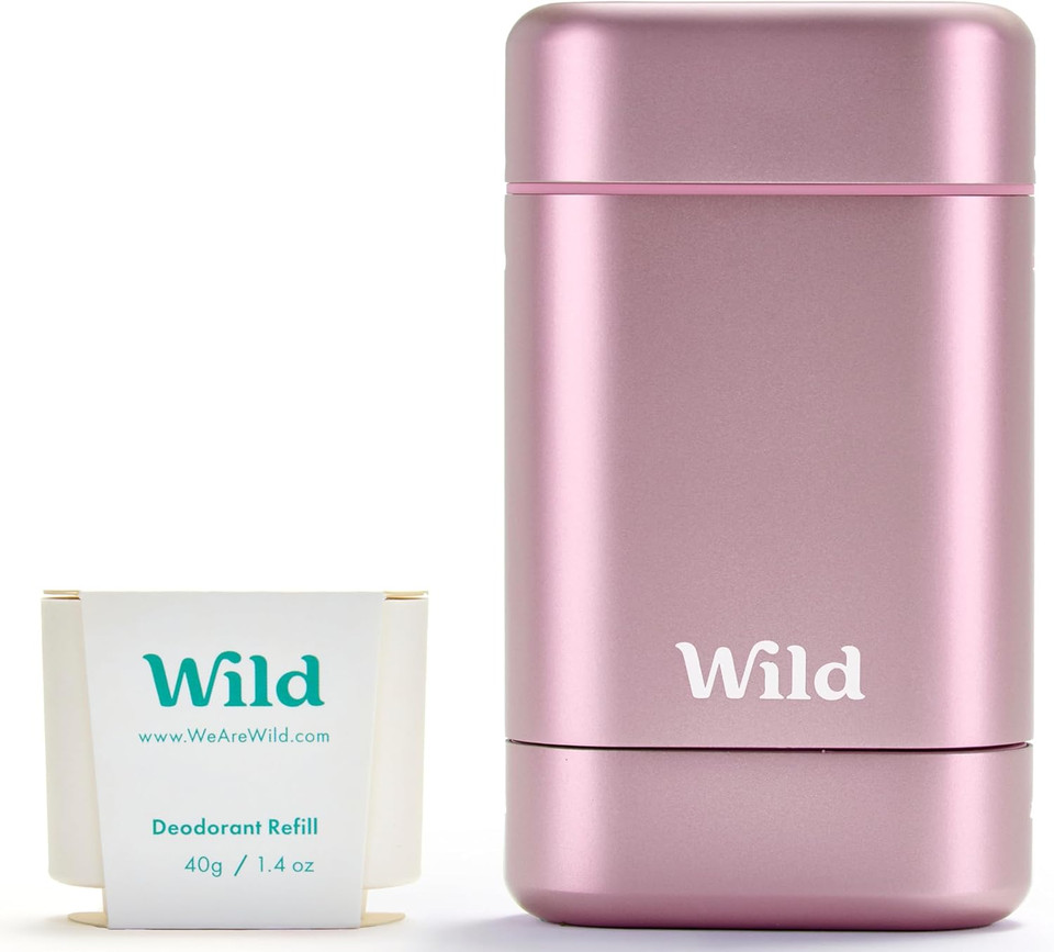 Wild - Natural Refillable Deodorant Starter Kit with Pink Case and Fresh Cotton & Sea Salt Scented Refill (40g) - Aluminium Free - Long Lasting Protection - Vegan