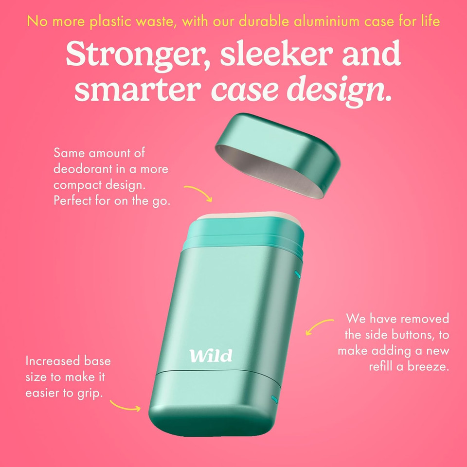 Wild - Natural Refillable Deodorant Starter Kit with Aqua Case and Lemon Basil & Blood Orange Scented Refill (40g) - Aluminium Free - Long Lasting Protection - Vegan