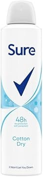 Sure Women Cotton Dry Anti-perspirant Deodorant Aerosol MotionSense technology anti-perspirant deodorant spray 48h protection against sweat and odour 6x 150 ml