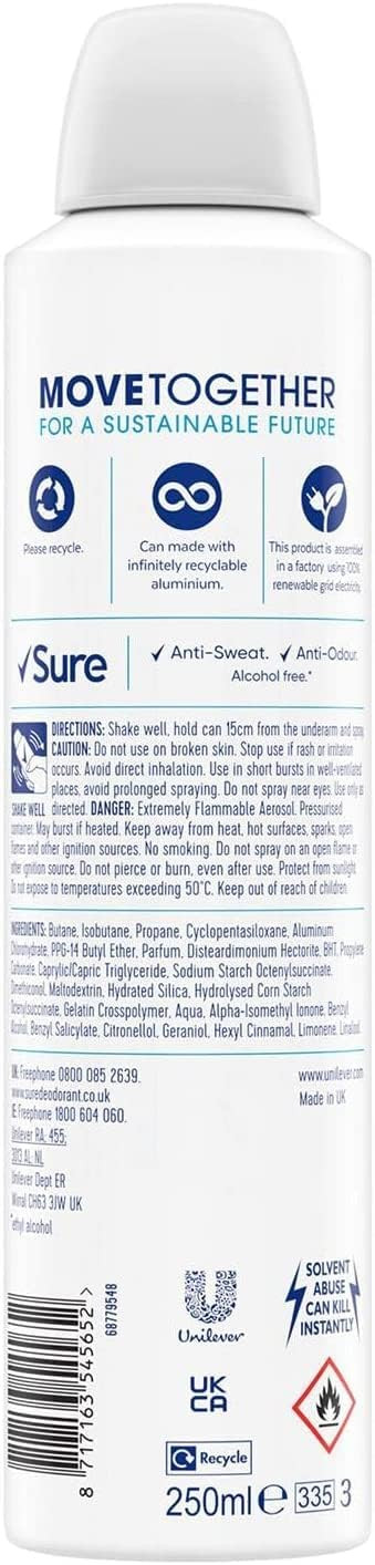 Sure Women Cotton Dry Anti-perspirant Deodorant Aerosol MotionSense technology anti-perspirant deodorant spray 48h protection against sweat and odour 6x 150 ml