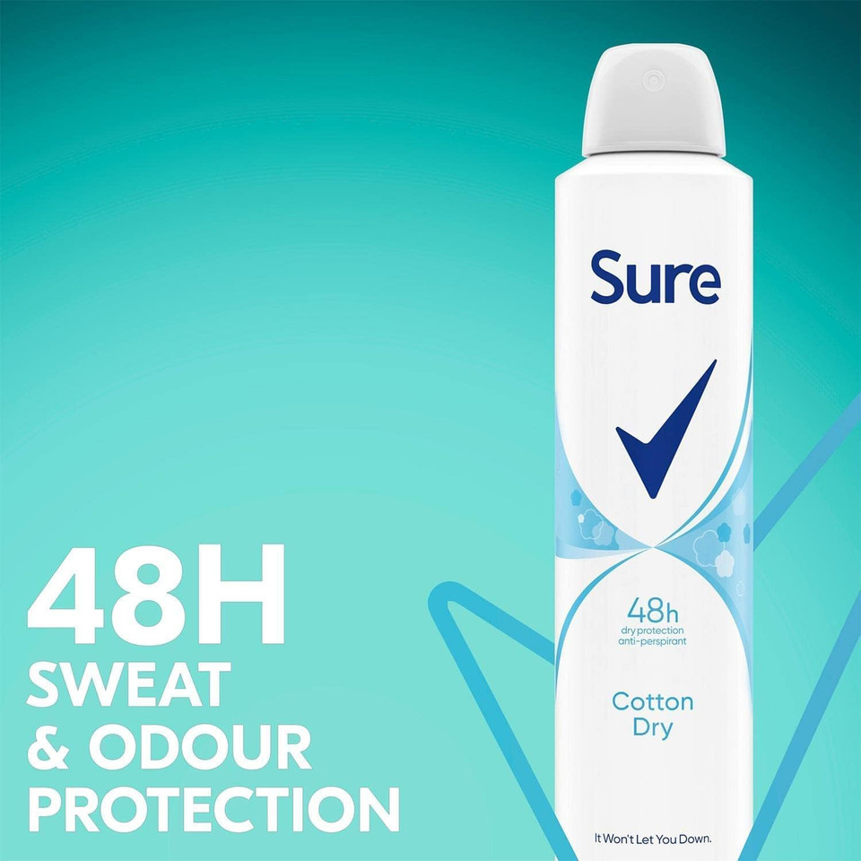 Sure Women Cotton Dry Anti-perspirant Deodorant Aerosol MotionSense technology anti-perspirant deodorant spray 48h protection against sweat and odour 6x 150 ml