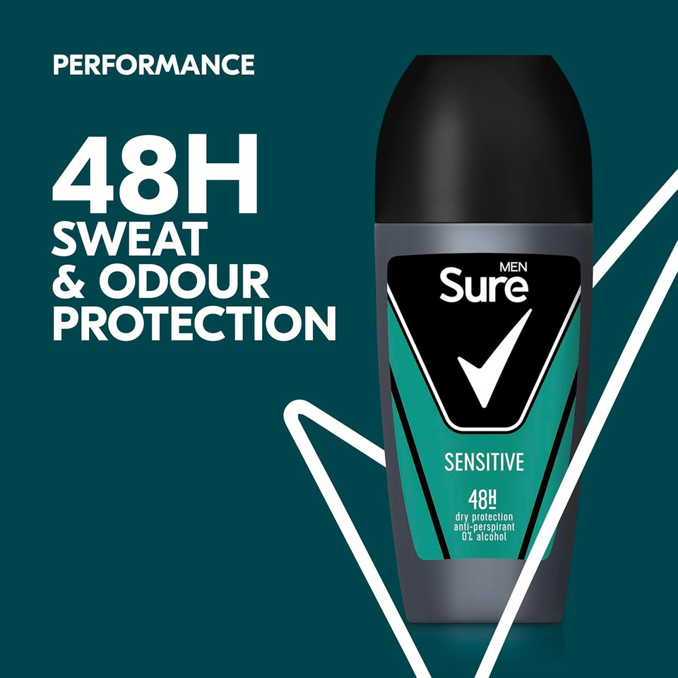 Sure Men Sensitive Anti-Perspirant Roll On Men's Deodorant with MotionSense technology for 48 hour protection against sweat and odour 6x 50 ml