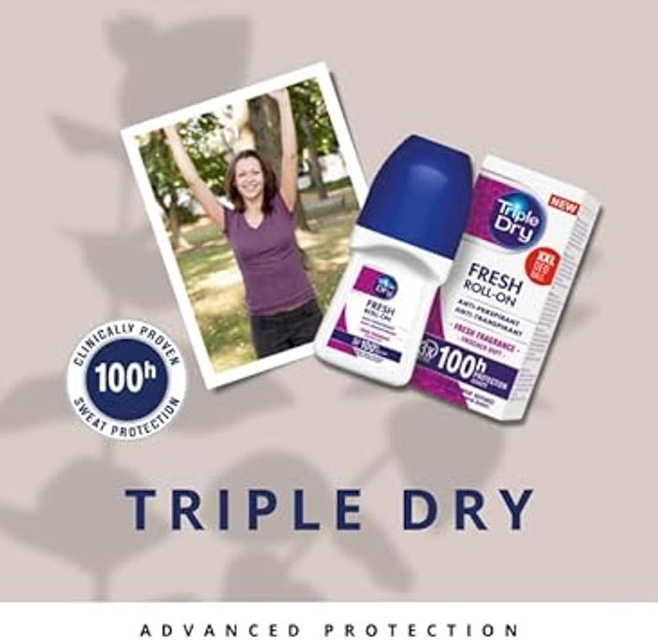 Triple Dry Women | With Charcoal Anti-Perspirant Roll On 50ml | 72-Hour Protection Against Excessive Sweating | Fights Odour | Triple Active Formula | Clinically Proven | Female (Pack of 2)