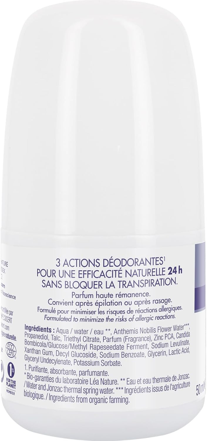 Eau Thermale Jonzac, ORGANIC ROLL ON DEODORANT, No Alcohol and No Aluminium Salts, 50 millilitre, Pack of 1