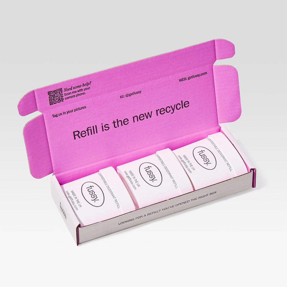 Fussy - Natural Deodorant Refill - Aluminium Free - Mint Scent - 24 Hour Protection - 100% Effective - Wavy Days - Peppermint, Eucalyptus & Sage - Vegan & Cruelty Free