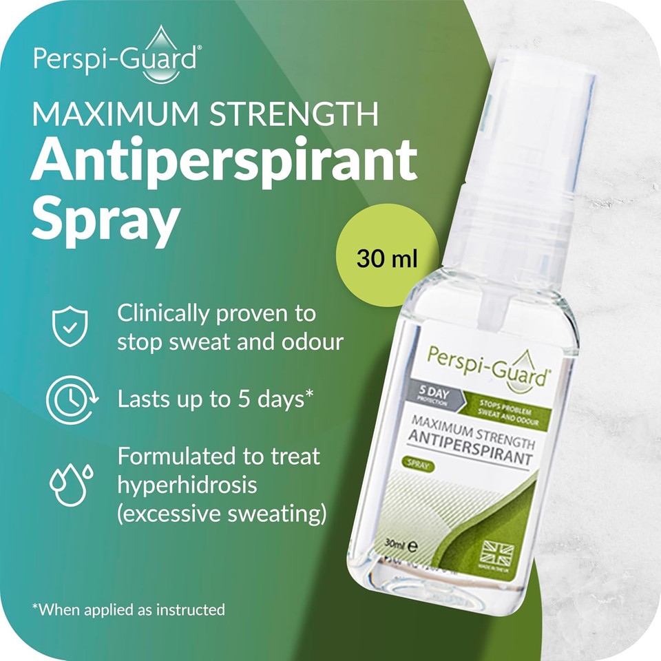 Perspi-Guard Maximum Strength Antiperspirant Spray 30 ml, 2-Pack, Strong Deodorant for Excessive Sweating & Hyperhidrosis, Anti Sweat Spray, Unscented
