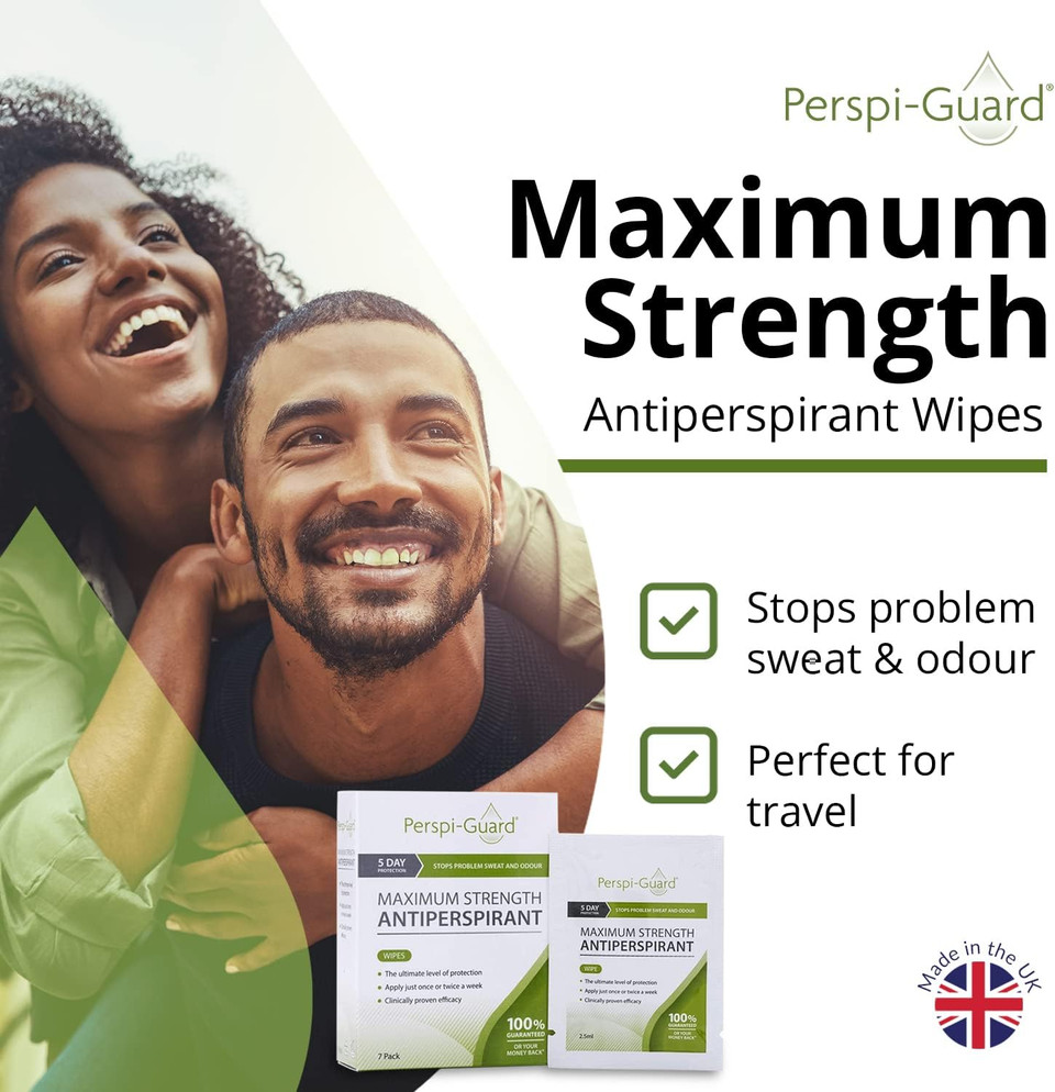 Perspi-Guard Maximum Strength Antiperspirant Wipes 14-Pack - 2 x 7pk Individually-Wrapped Antiperspirant Wipes for Women and Men - Effective Protection Against Excessive Sweating and Odour