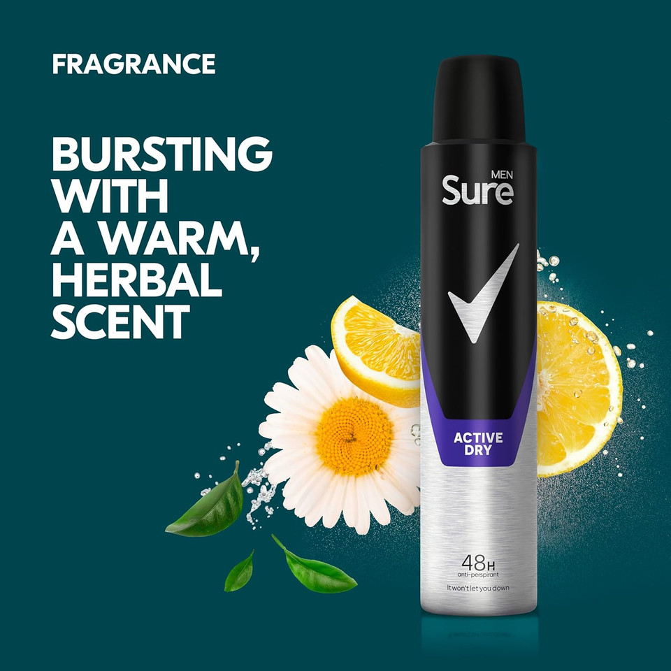 Sure Men Active Dry Anti-Perspirant Aerosol deodorant for men for 48-hour sweat and odour protection 6x 200 ml