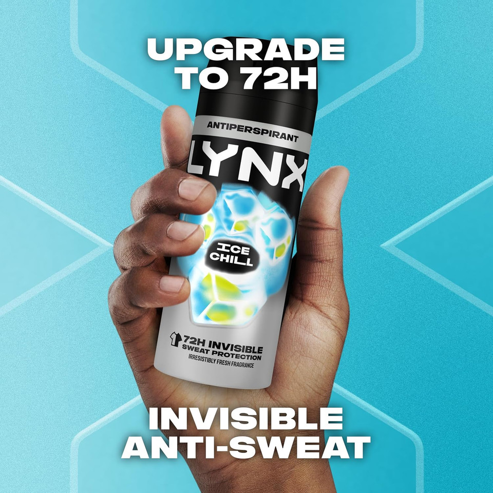 Lynx Ice Chill Anti-Perspirant Aerosol Men's Deodorant Spray with ProScent technology and an iced mint & lemon scent for 72 hours protection against odour and wetness 6x 150 ml