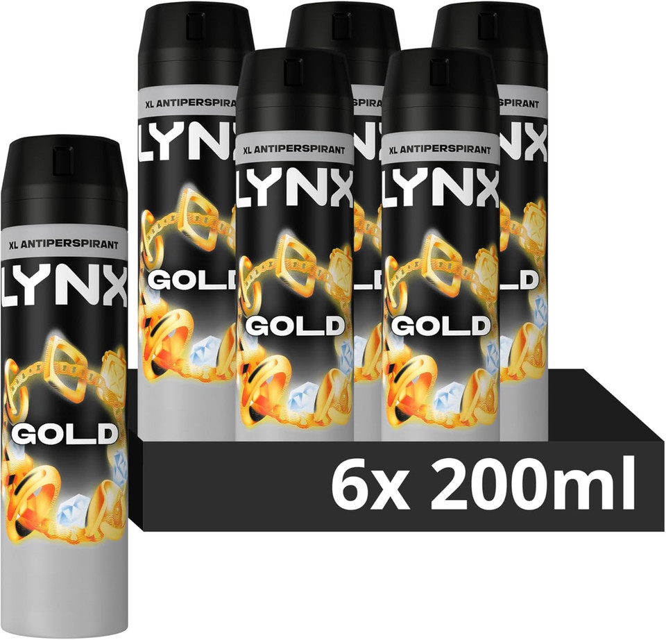 Lynx XL Gold Anti White Marks Anti-Perspirant Deodorant Spray no fuss aerosol for all-day freshness 6x 200 ml - Packaging May Vary