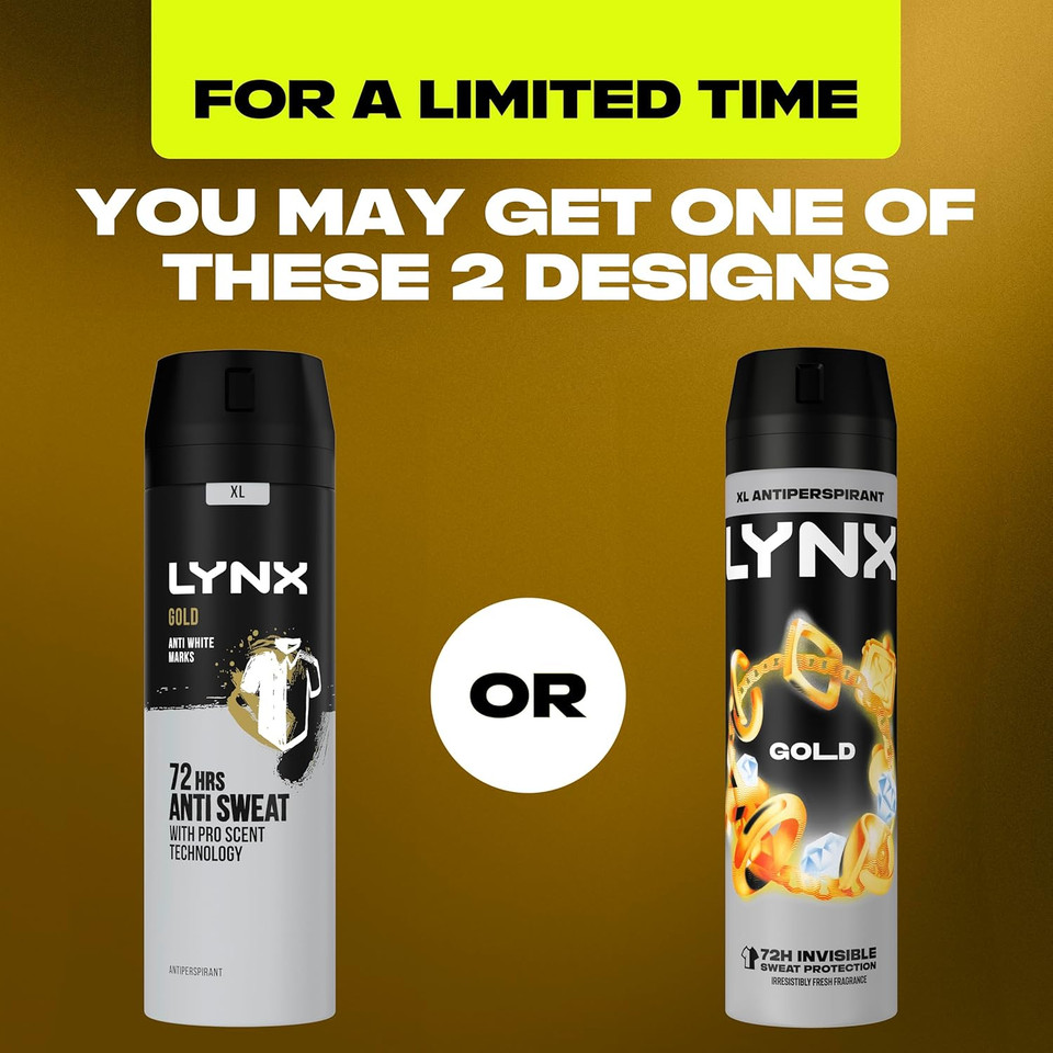 Lynx XL Gold Anti White Marks Anti-Perspirant Deodorant Spray no fuss aerosol for all-day freshness 6x 200 ml - Packaging May Vary