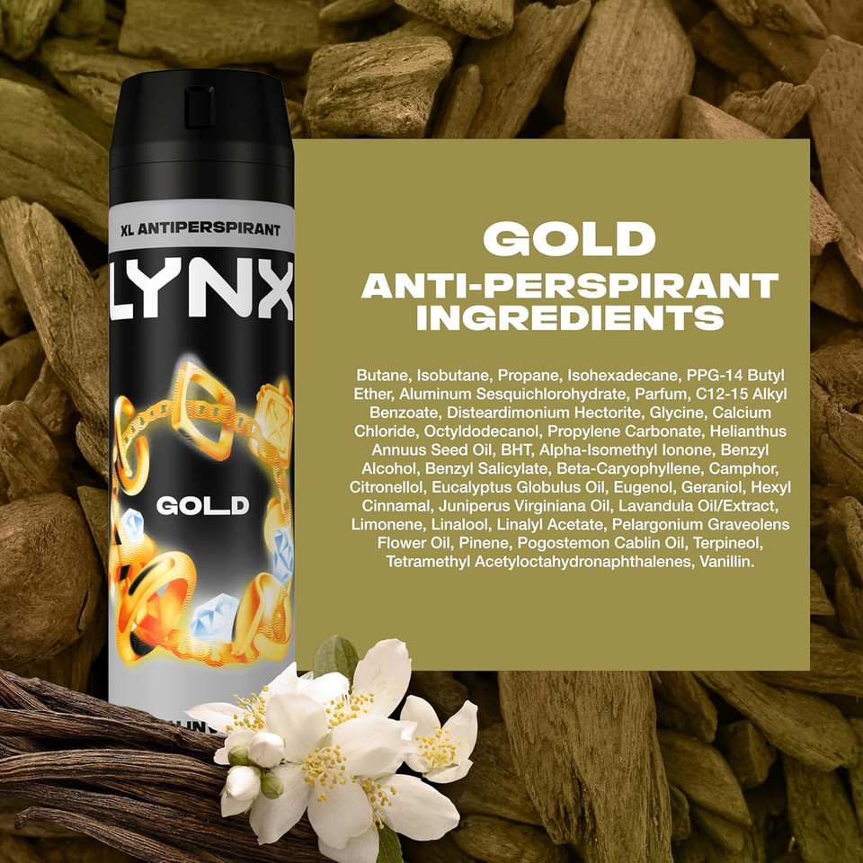 Lynx XL Gold Anti White Marks Anti-Perspirant Deodorant Spray no fuss aerosol for all-day freshness 6x 200 ml - Packaging May Vary