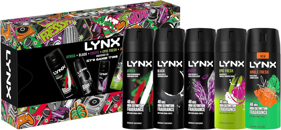 LYNX It's Game Time Bodyspray Fragrance Edition Gift Set 5x deodorant body spray gifts for him 5 piece