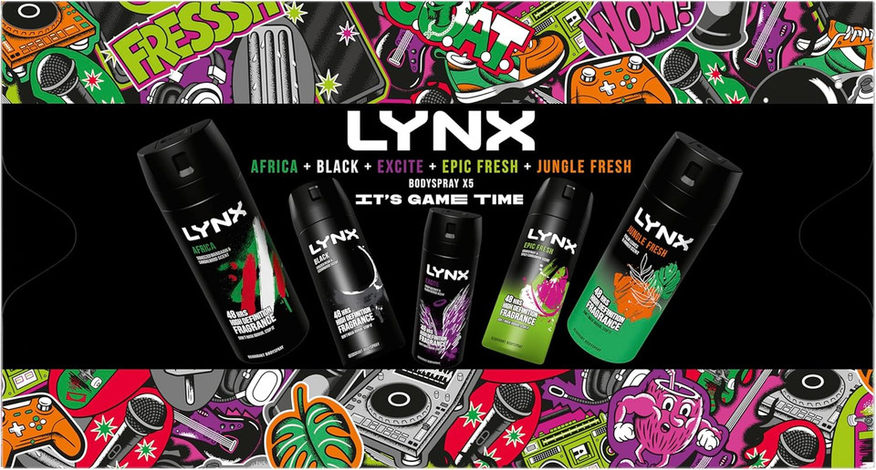 LYNX It's Game Time Bodyspray Fragrance Edition Gift Set 5x deodorant body spray gifts for him 5 piece