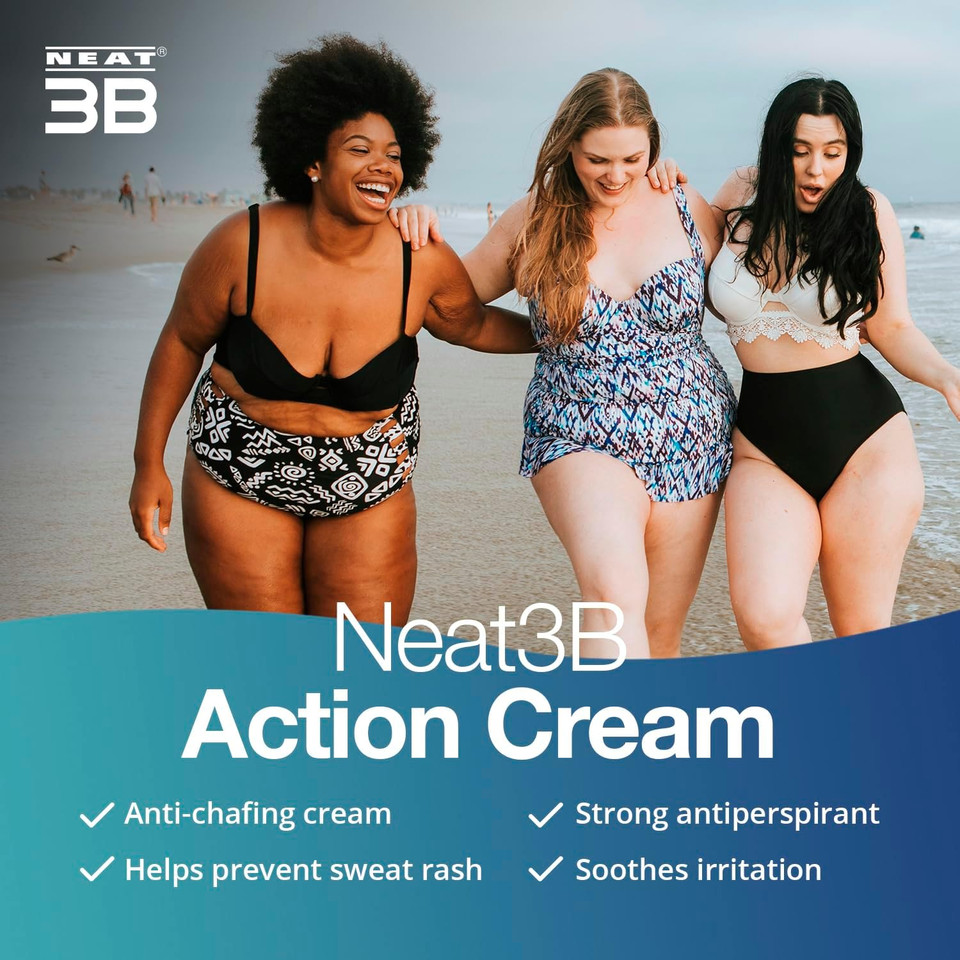 Neat 3B Action Cream - Anti Chafe Balm & Antiperspirant for Chub Rub, Sweat Rash, Sweating - Unscented Anti Chafing Chamois Cream - 75 Grams - 2-Pack