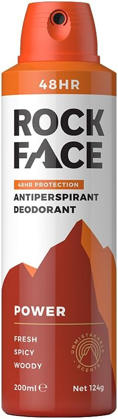 Rock Face Antiperspirant Deodorant for Men - Power Spicy Oriental Scent, 200ml Spray, 48 Hour Protection, Non-Staining, Multipack of 6