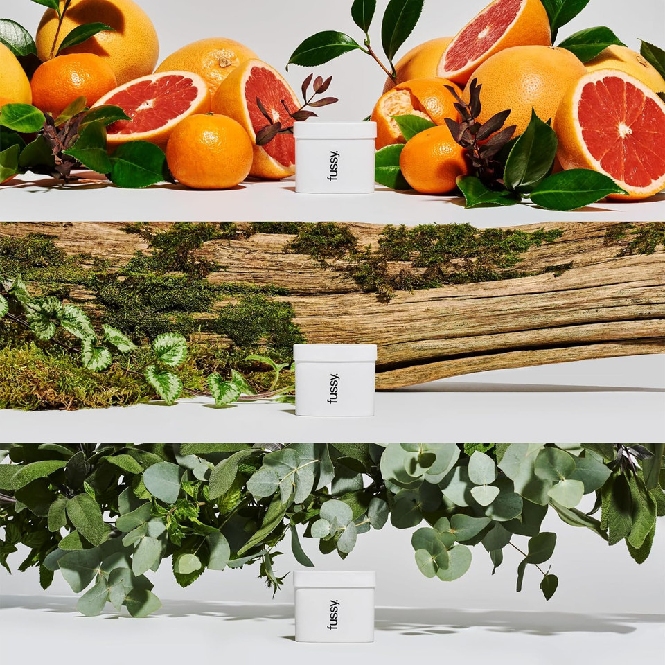 Fussy - Mens Natural Refillable Deodorant - Aluminium Free - 24 Hour Protection - Midnight Black Case & Variety Refill Pack (3 x 40g) - Citrus, Woody & Mint - Vegan & Cruelty Free - 100% Natural