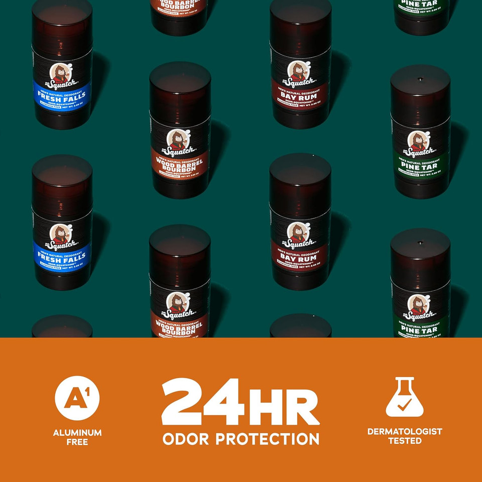 Dr. Squatch Natural Deodorant for Men 2 Pack Wood Barrel Bourbon  Odor-Squatching Men's Deodorant Aluminum Free (2.65 oz, 2 Pack)