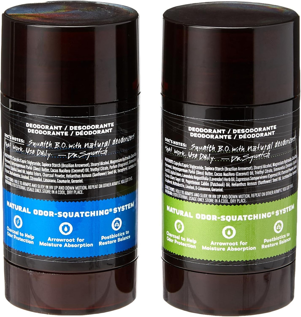 Dr. Squatch Natural Deodorant for Men  Odor-Squatching Men's Deodorant Aluminum Free - Alpine Sage + Fresh Falls (2 Pack)