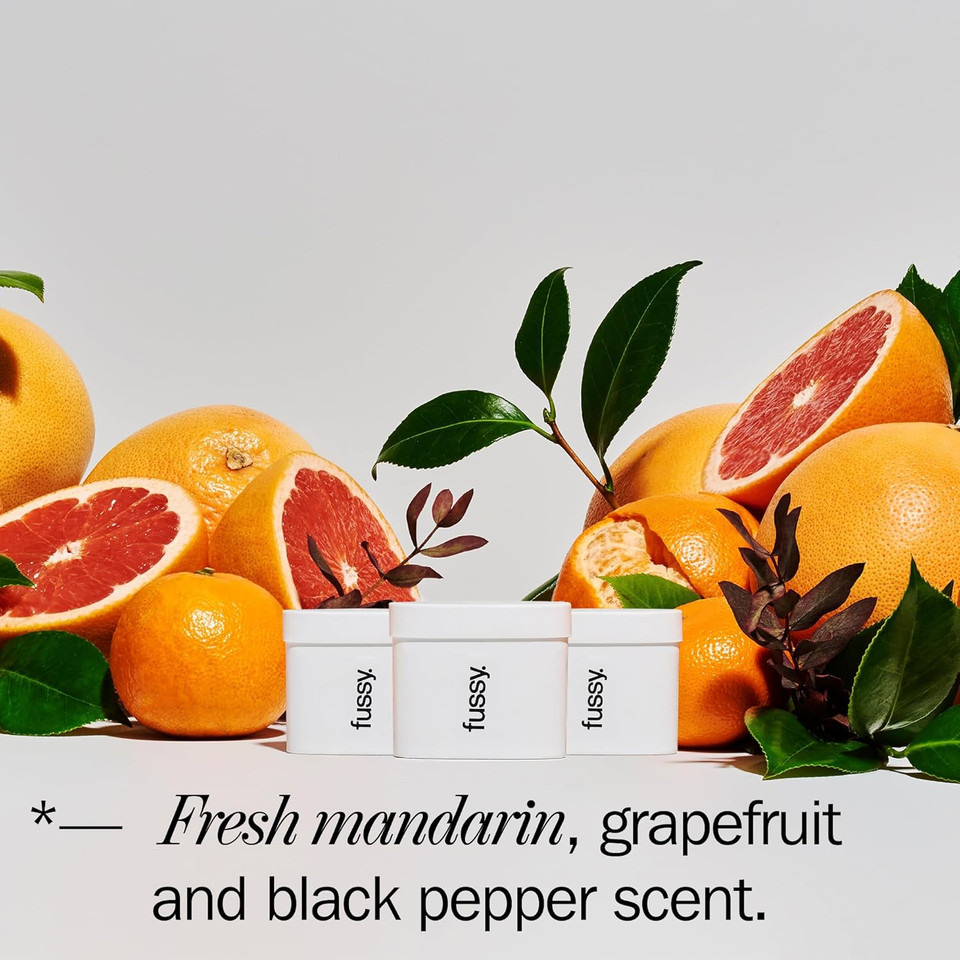 Fussy - Natural Refillable Deodorant - Aluminium Free - 24 Hour Protection - Citrus Scent (3 x 40g) & Burnt Orange Case - Mandarin, Grapefruit & Pepper - Vegan & Cruelty Free - 100% Natural