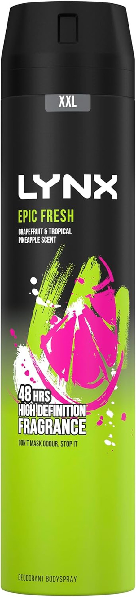 Lynx Epic Fresh Aerosol Body Spray Men's Deodorant Spray with a grapefruit & tropical pineapple scent for 48 hours high definition fragrance 6x 250 ml