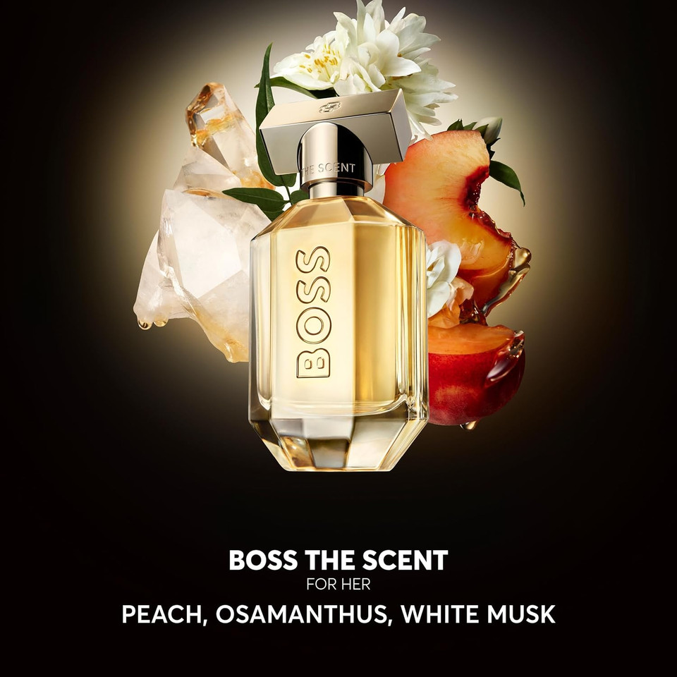 BOSS The Scent - Eau de Parfum for Her - Ambery Fragrance with Notes of Honeyed Peach, Osmanthus Flower and Roasted Cocoa - High Longevity - 100ml BOSS The Scent - Eau de Parfum for Her - Ambery Fragrance with Notes of Honeyed Peach, Osmanthus Flower and Roasted Cocoa - High Longevity - 100ml