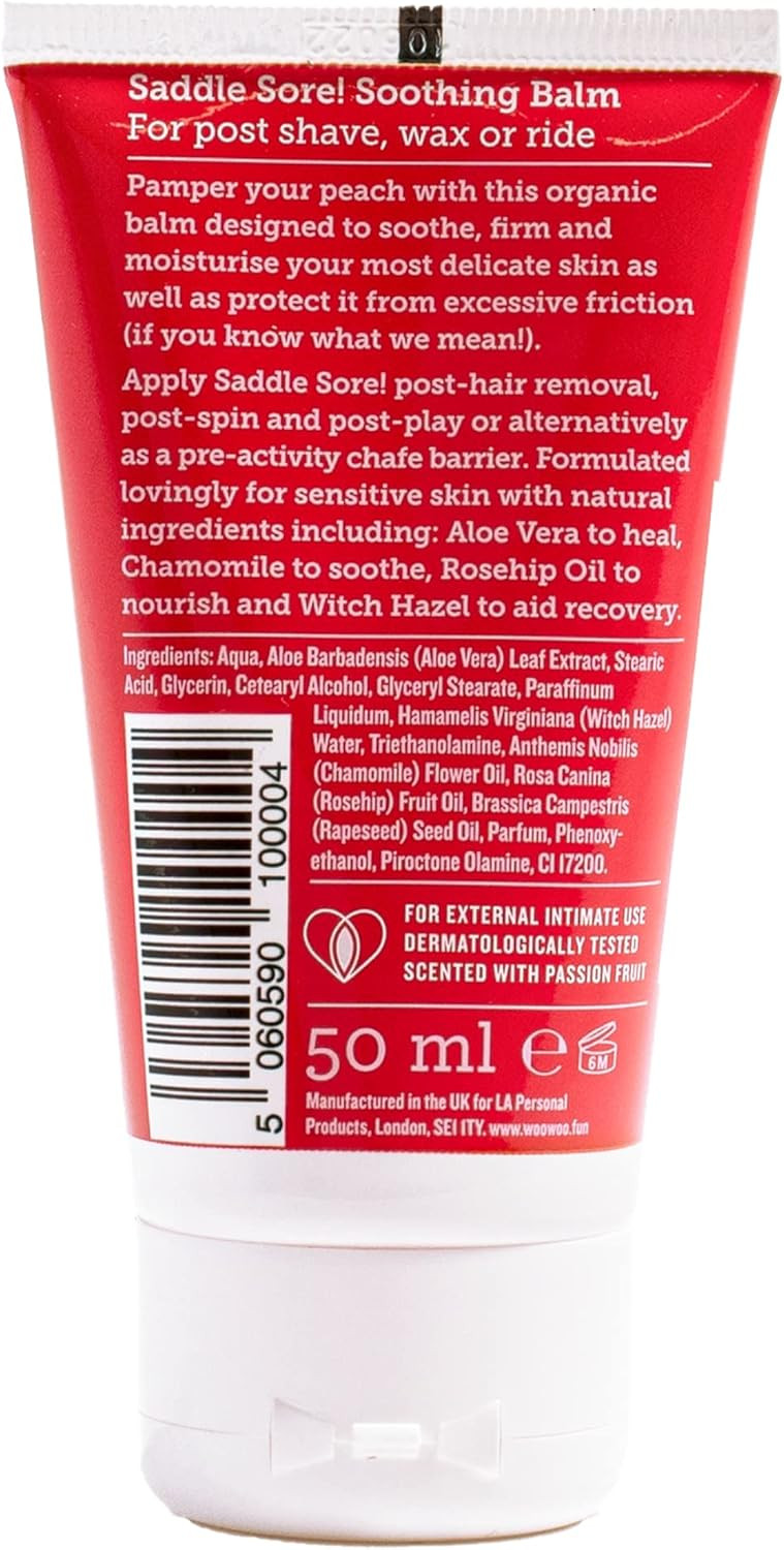WooWoo Saddle Sore! Womens Soothing Moisturising Balm, Vegan Post Shave Anti Chaffing Cream For Sensitive Skin With Chamomile Rosehip Oil and Aloe Vera - 50ml