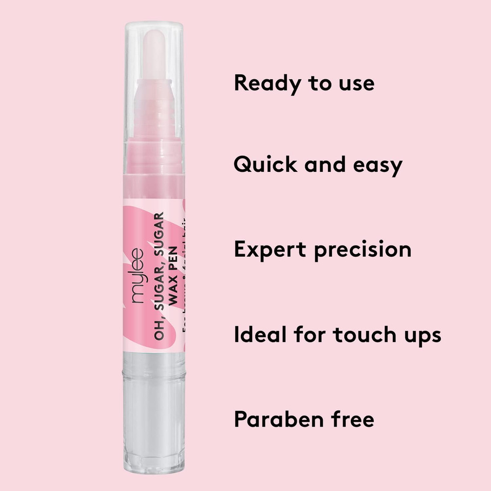 MYLEE Oh, Sugar, Sugar Wax Pen + 20x Waxing Strips - Professional No-heat Formula Waxing, Precision Wand, Ideal for Removing Unwanted Hair on Body, Face, & Bikini Line, Vegan Cruelty-Free, Pack of 1