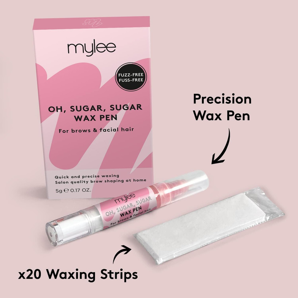 MYLEE Oh, Sugar, Sugar Wax Pen + 20x Waxing Strips - Professional No-heat Formula Waxing, Precision Wand, Ideal for Removing Unwanted Hair on Body, Face, & Bikini Line, Vegan Cruelty-Free, Pack of 1