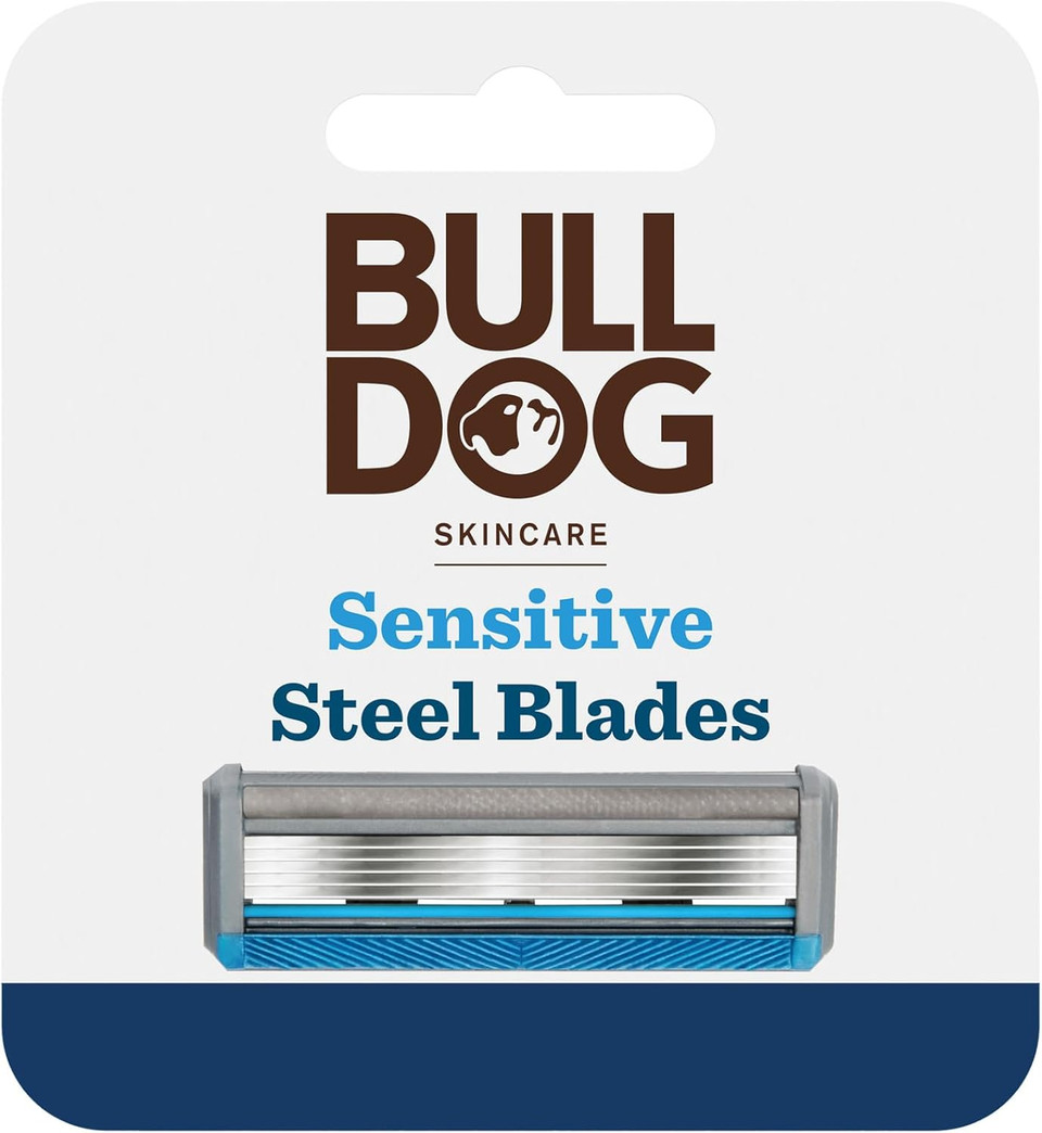 Bulldog Skincare Sensitive Men's Razor Refills, With 5 Tempered Steel Blades on Each of the Four Refill Blades, Works With All Bulldog Reusable Razor Handles, 4 Pack