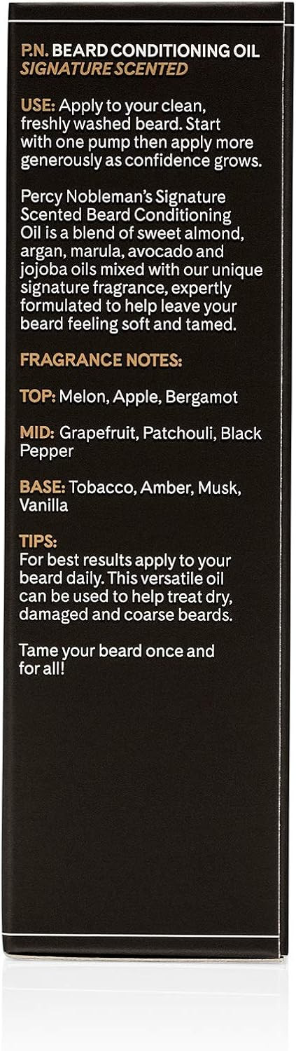Percy Nobleman Beard Oil  99 % Natural Conditioning & Grooming Oil  Argan, Jojoba, Avocado, Almond & Marula Oils  Vanille Musk Scent  Softens, Nourishes & Tames Coarse Beards (30 ml)