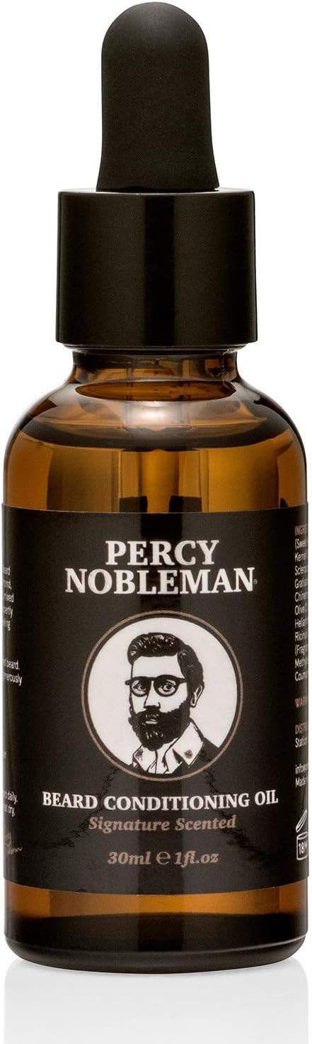 Percy Nobleman Beard Oil  99 % Natural Conditioning & Grooming Oil  Argan, Jojoba, Avocado, Almond & Marula Oils  Vanille Musk Scent  Softens, Nourishes & Tames Coarse Beards (30 ml)