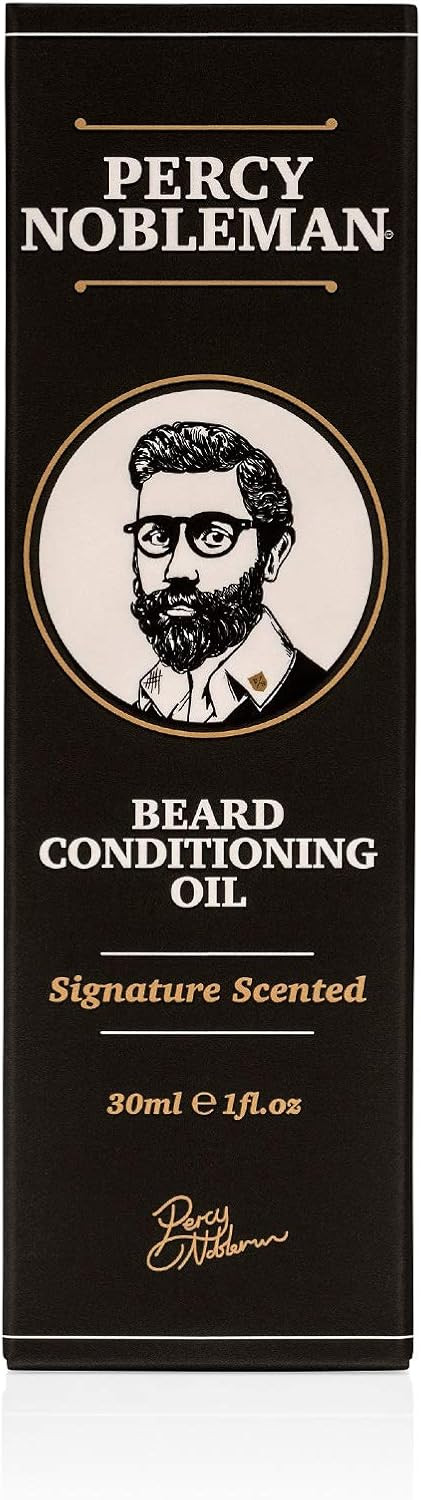 Percy Nobleman Beard Oil  99 % Natural Conditioning & Grooming Oil  Argan, Jojoba, Avocado, Almond & Marula Oils  Vanille Musk Scent  Softens, Nourishes & Tames Coarse Beards (30 ml)