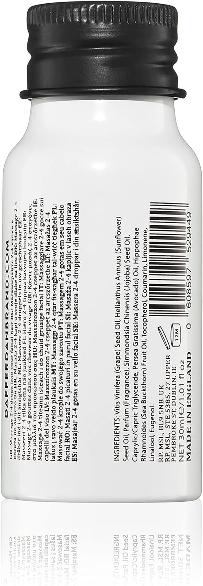 Dapper Dan Beard Oil, Essential Oil Blend for a Soft and Nourished Beard, For Daily Use, Vanilla and Tonka Bean Fragrance, 1 x 30ml