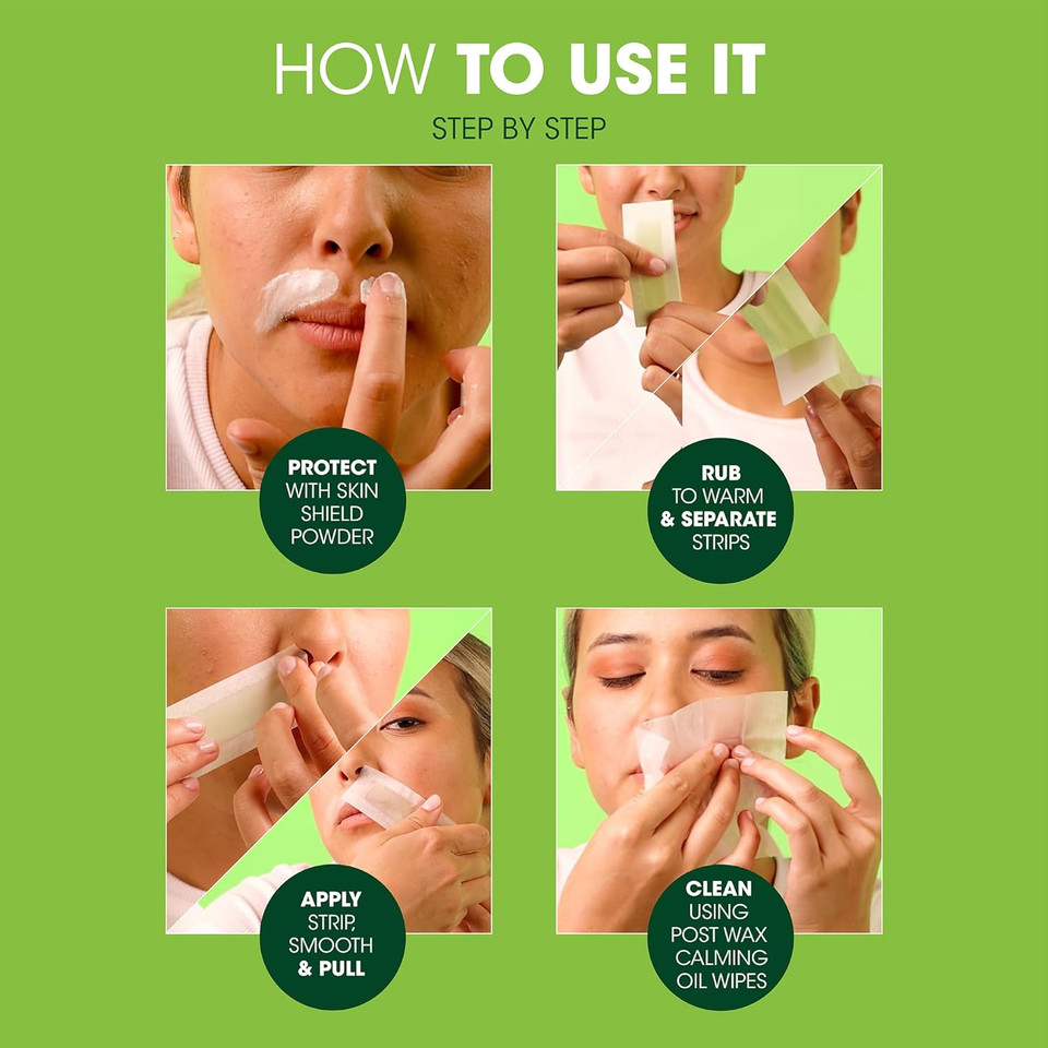 Nad's Natural Facial Wax Strips - Facial Hair Removal For Women, Face Wax Strips, Includes 30 Vegan Waxing Strips + Post Wax Oil