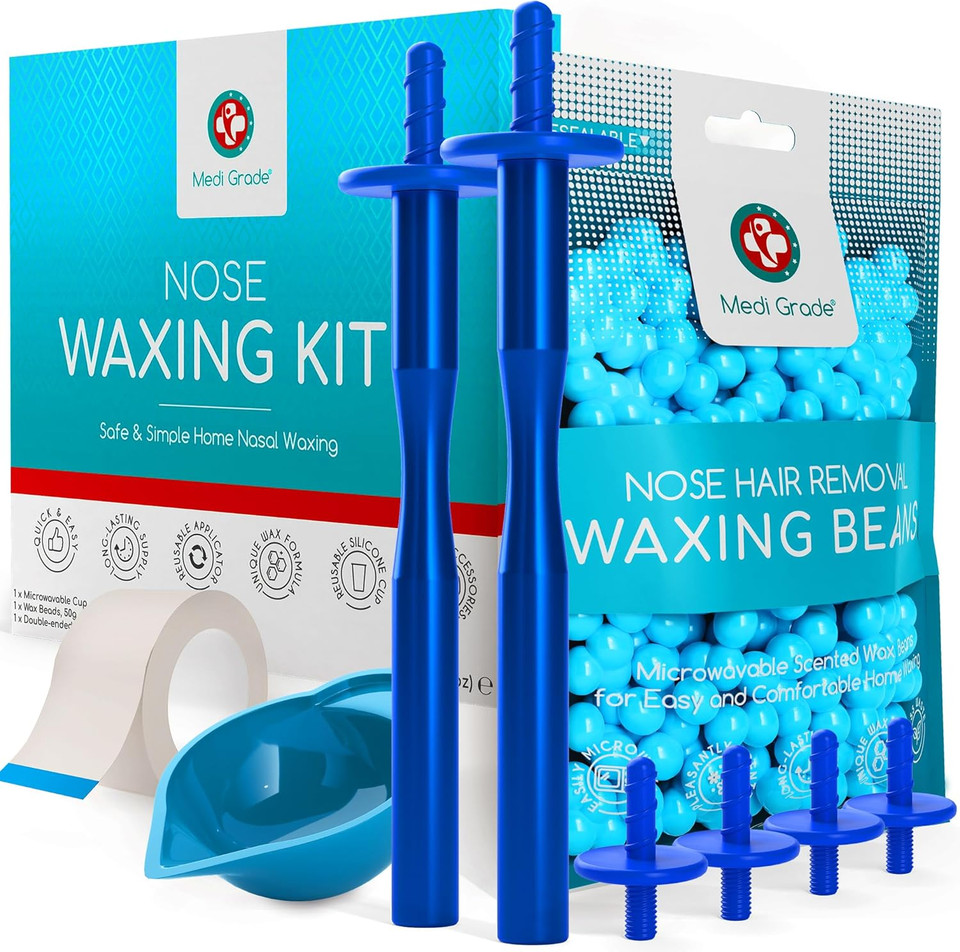 Medi Grade Nose Waxing Kit for Men and Women | 26 Applications, 2 Reusable Metal Wax Sticks, Microwavable Cup, and Hair Wax | Eco-friendly Wax Kit for Unsightly, Itchy Nasal Hair