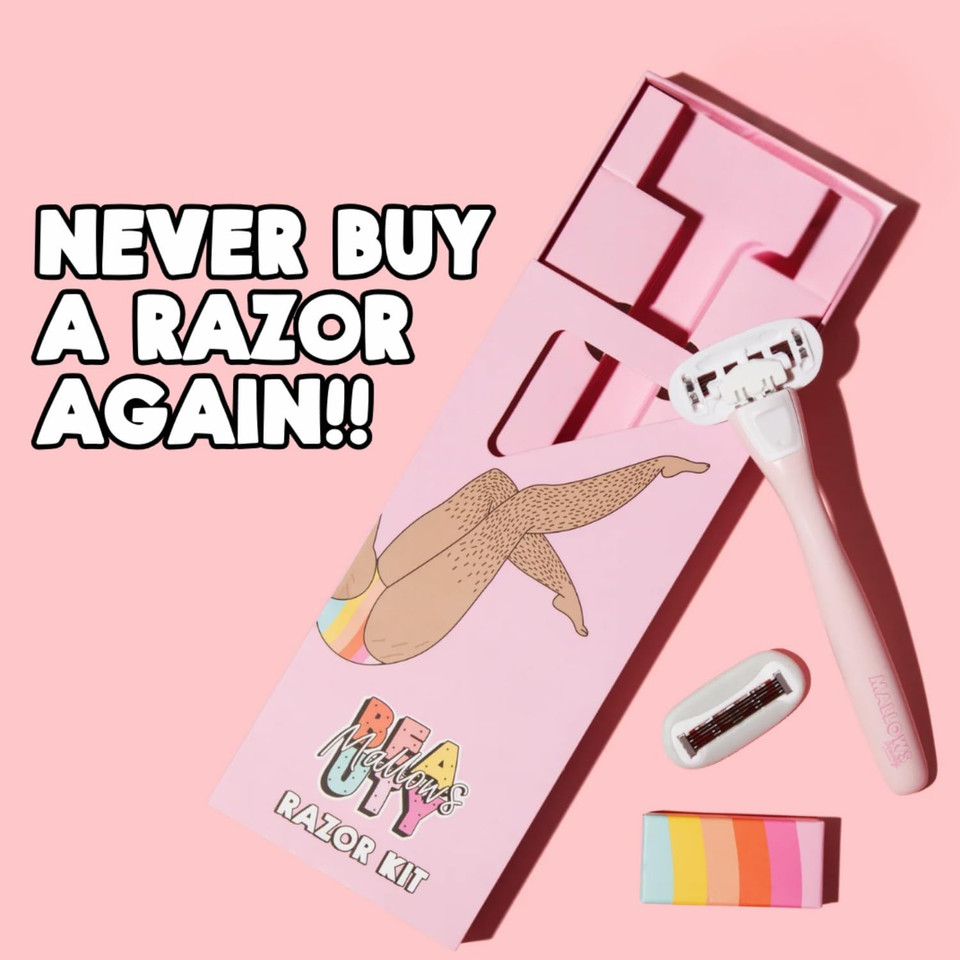 Mallows Beauty - Razor Blade Refills (4-Pack) - Razor Heads with 5 Sharp Blades, Aloe Vera & Vitamin E - Smooth Shave with Vegan Lubricating Strips - For Women, Fits Mallows Razor Kit