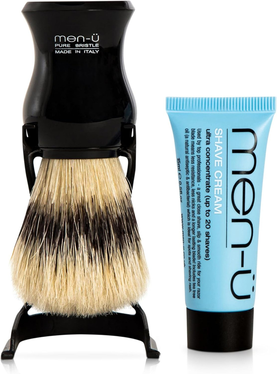 men-ü BARBIERE PURE BRISTLE SHAVING BRUSH (BLACK) Traditional shaving brush set from Italy - Pure bristles. A great introductory shaving brush. Includes 15ml SHAVE CREAM tube