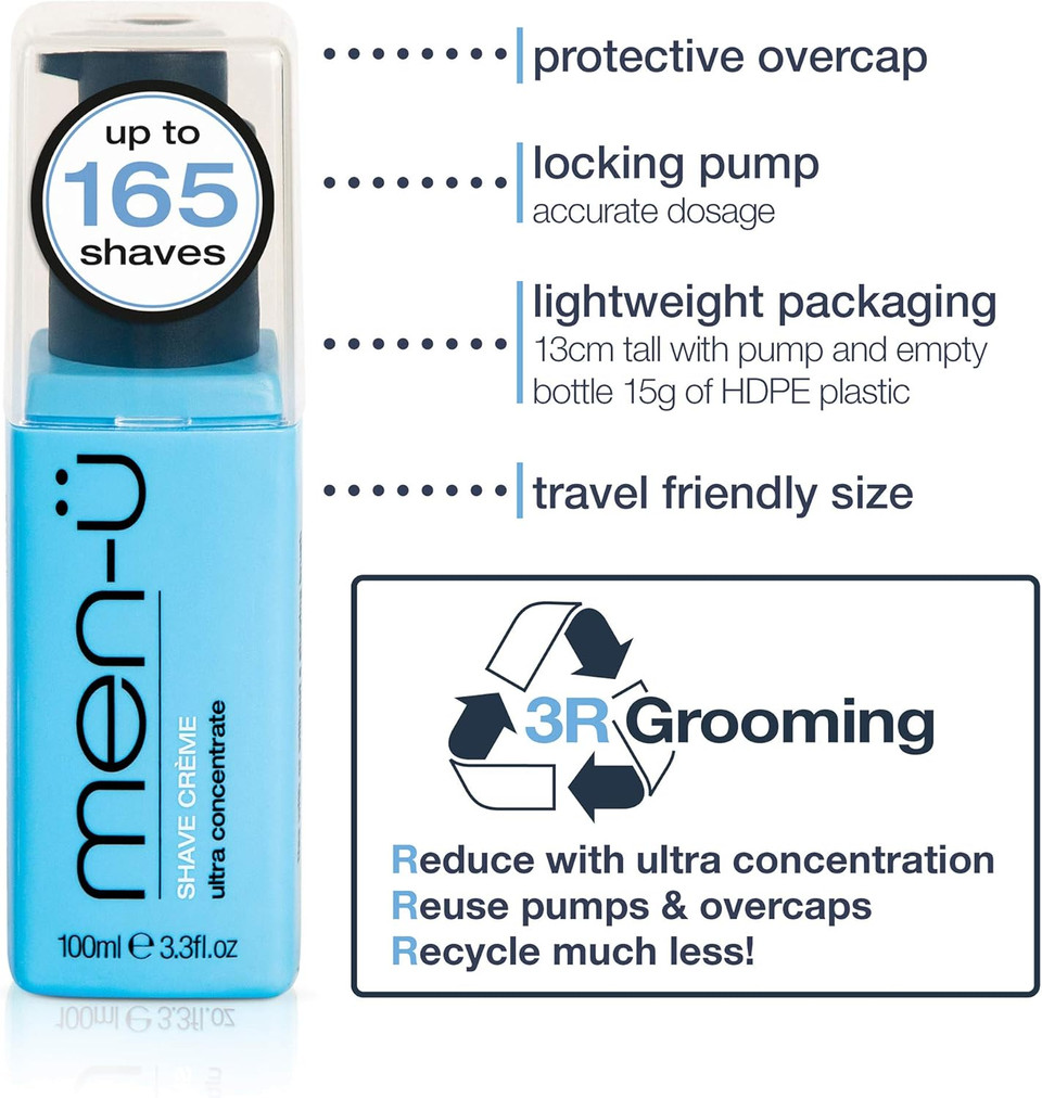 men-ü Shave Cream 100ml REFILL, High-Performance Shaving Cream for Men, Long Lasting, Ultra-Concentrated Formula with Tea Tree Oil & Moisturising Lubricants - REFILL