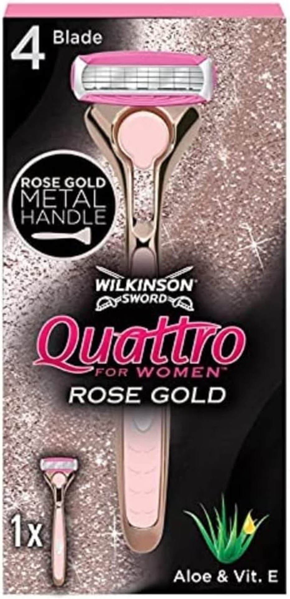 WILKINSON SWORD - Quattro For Women | Premium Metal Rose Gold | Razor Handle + 1 Blade Refill