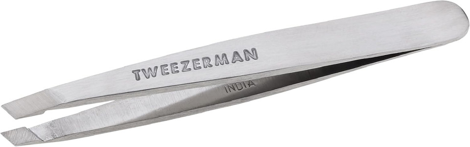 Tweezerman Mini Slant Tweezer - Tweezers for Eyebrows, Travel Tweezers for Eyebrows, Facial Hair, Ingrown Hair (Granite Sky)